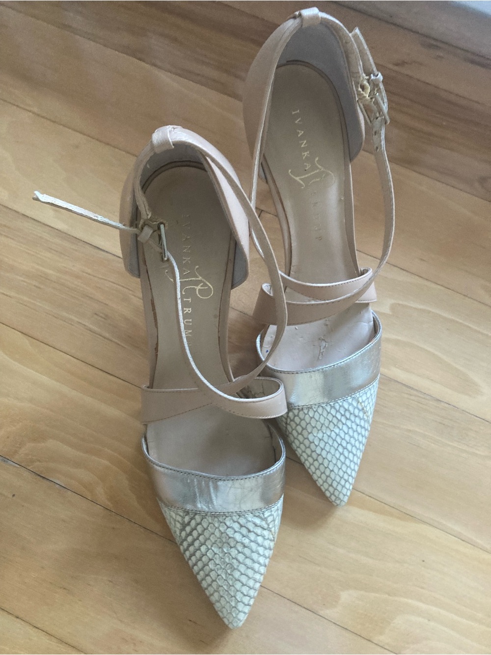 Ivanka Trump Nude Beige Pointed-Toe Ankle Strap Pumps
